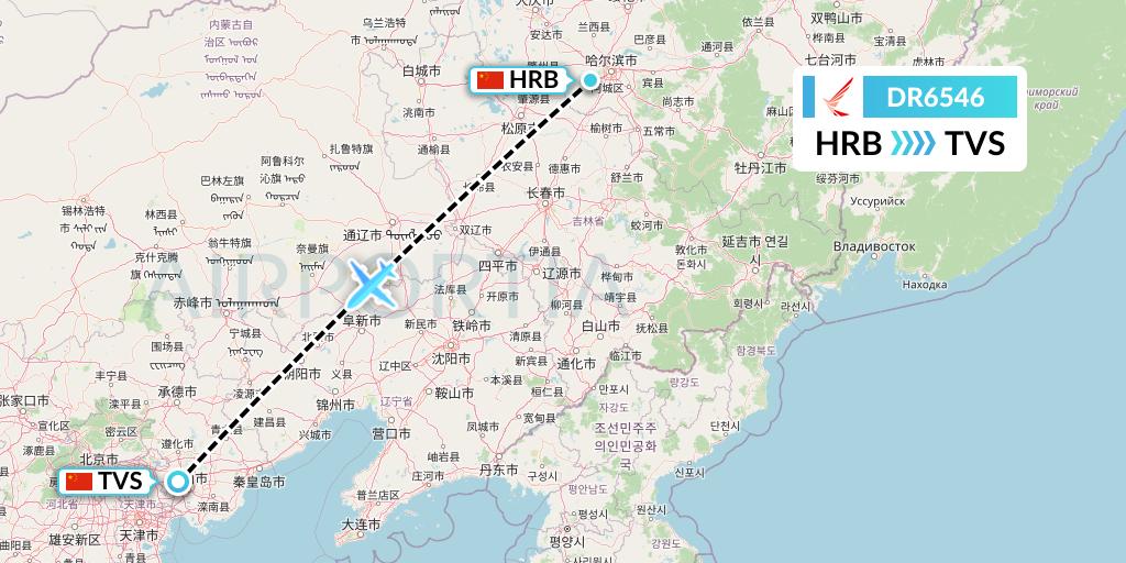 DR6546 Ruili Airlines Flight Map: Harbin to Tangshan