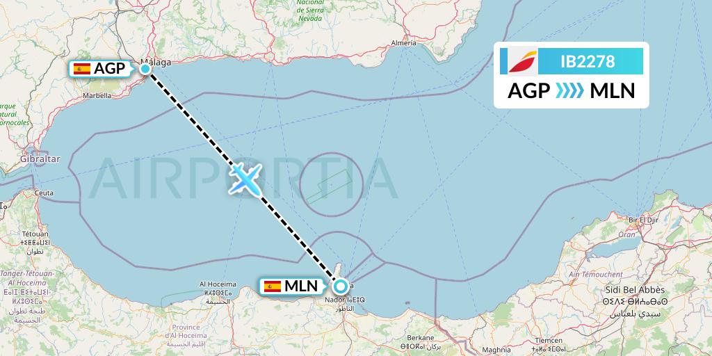 IB2278 Iberia Flight Map: Malaga to Melilla
