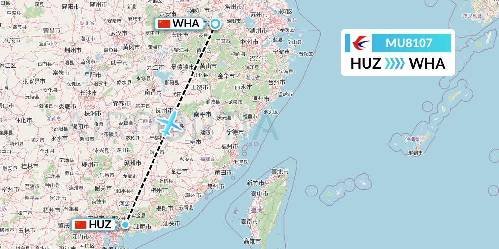 MU8107 China Eastern Airlines Flight Map: Huizhou to Wuhu
