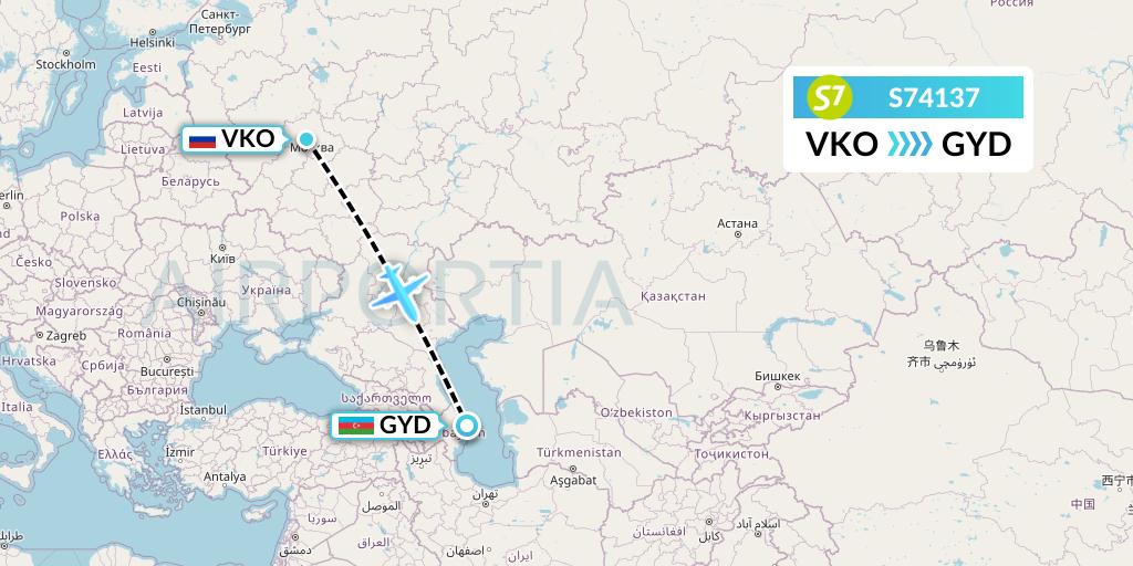 S74137 S7 Airlines Flight Map: Moscow to Baku