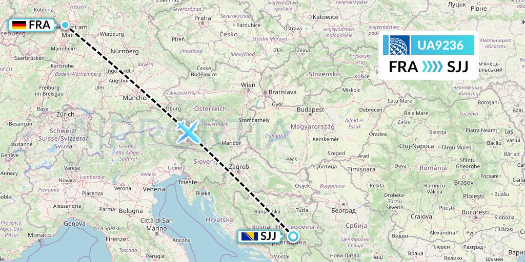 UA9236 United Airlines Flight Map: Frankfurt to Sarajevo