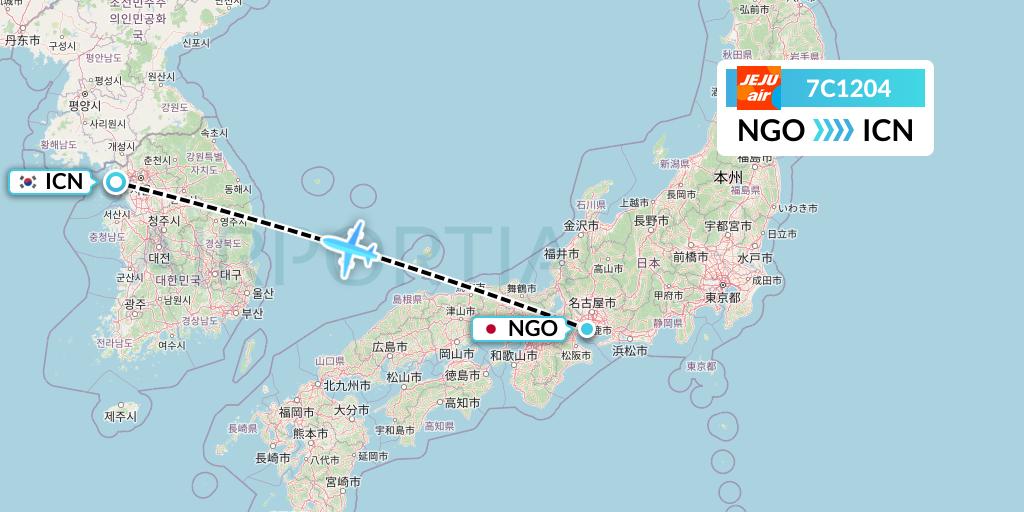 7C1204 Jeju Air Flight Map: Nagoya to Seoul