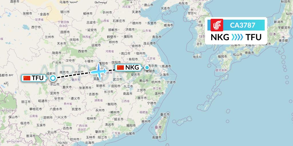 CA3787 Air China Flight Map: Nanjing to Chengdu
