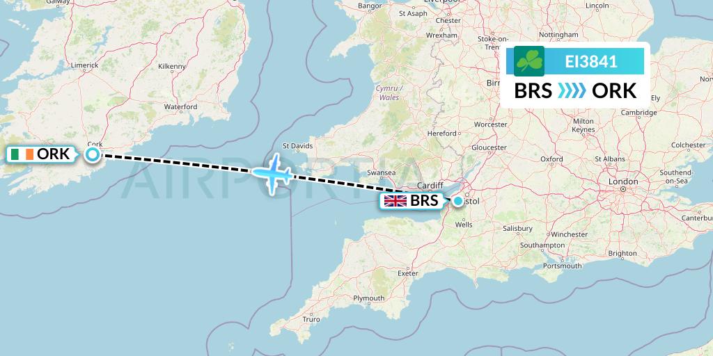EI3841 Aer Lingus Flight Map: Bristol to Cork