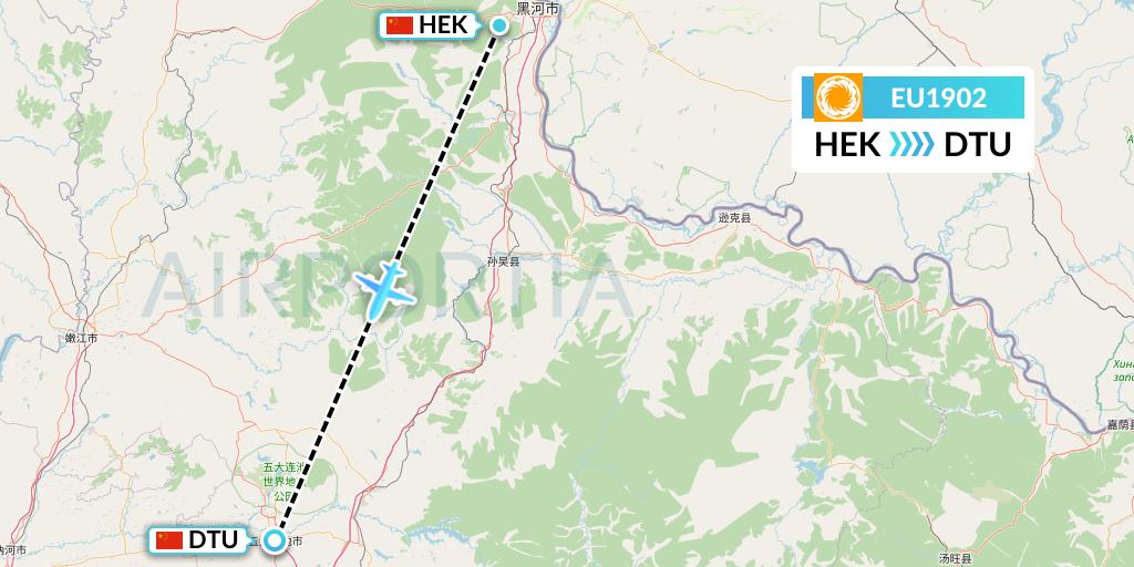 EU1902 Chengdu Airlines Flight Map: Heihe to Mianyang