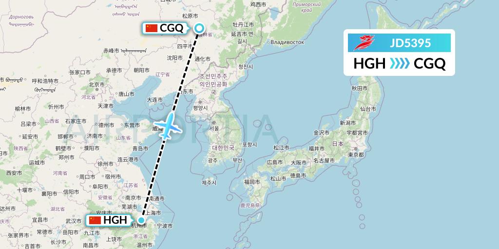 JD5395 Capital Airlines Flight Map: Hangzhou to Changchun