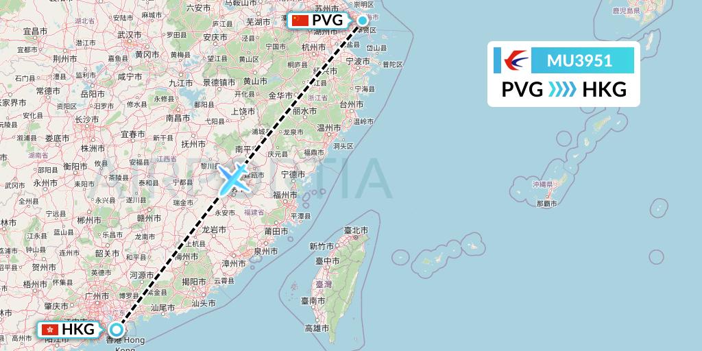MU3951 China Eastern Airlines Flight Map: Shanghai to Hong Kong