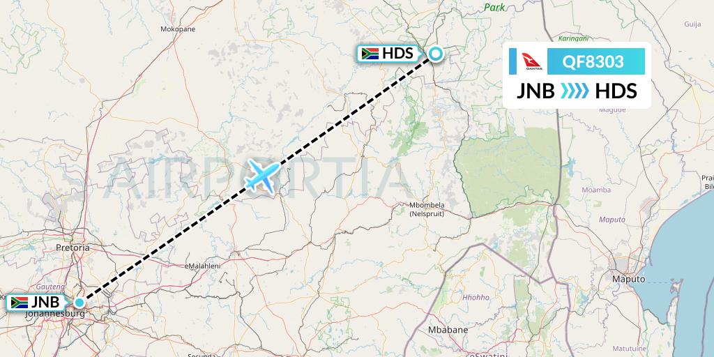QF8303 Qantas Flight Map: Johannesburg to Hoedspruit
