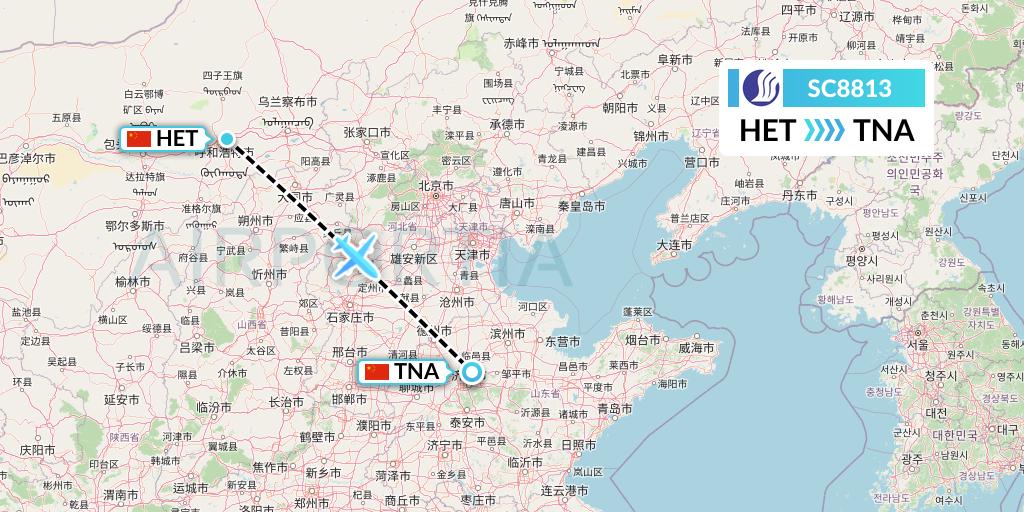 SC8813 Shandong Airlines Flight Map: Hohhot to Jinan
