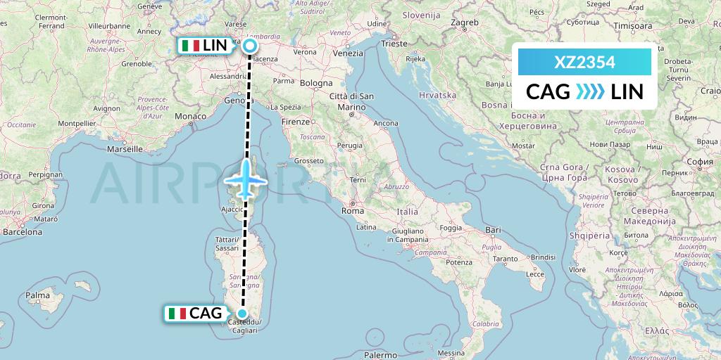 XZ2354 Aeroitalia Flight Map: Cagliari to Milan