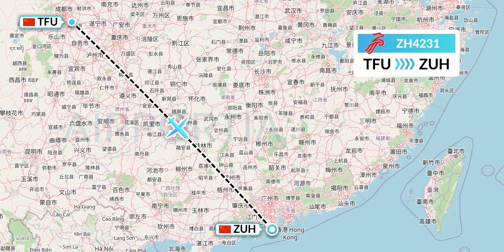ZH4231 Shenzhen Airlines Flight Map: Chengdu to Zhuhai