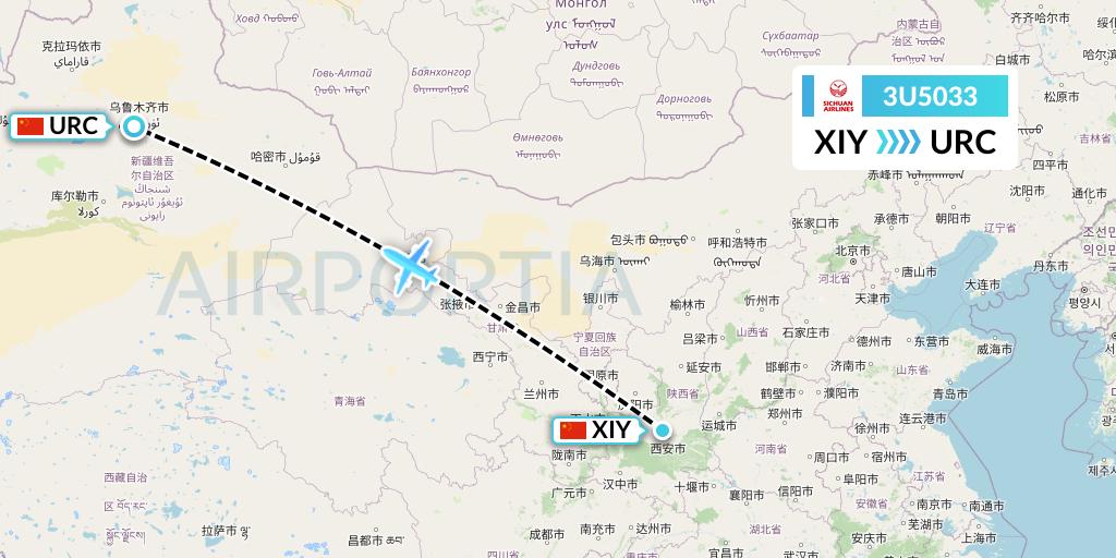 3U5033 Sichuan Airlines Flight Map: Xi'an to Urumqi