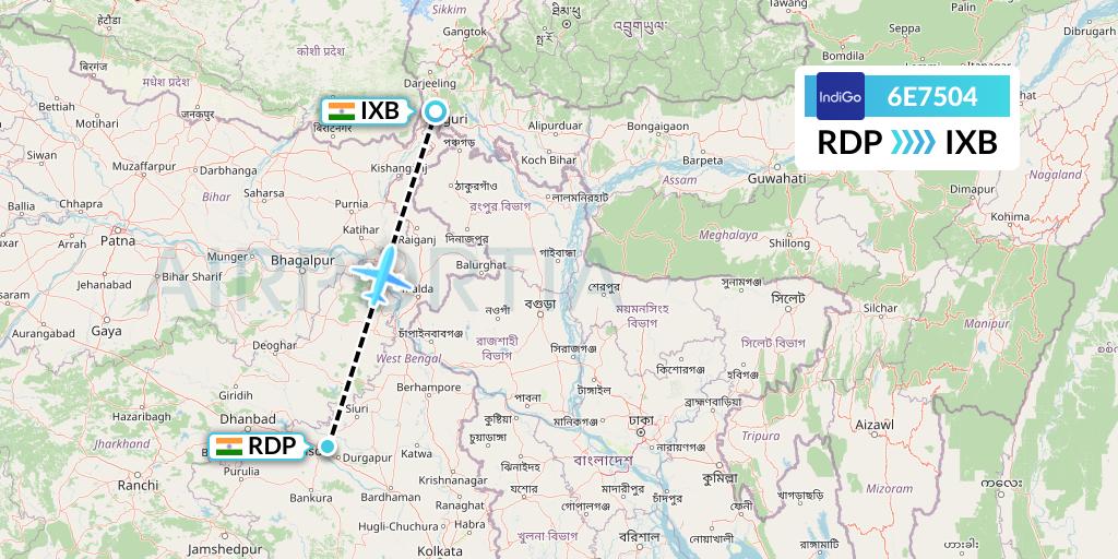 6E7504 IndiGo Airlines Flight Map: Andal to Siliguri