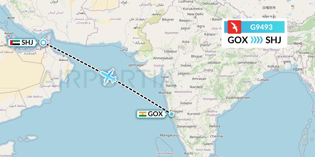 G9493 Air Arabia Flight Map: Goa to Sharjah