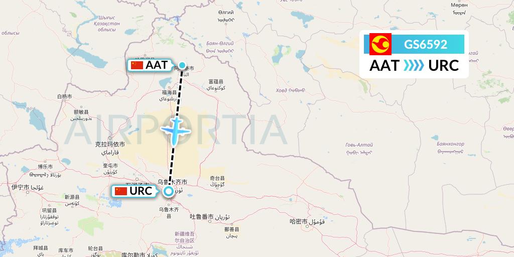 GS6592 Tianjin Airlines Flight Map: Altay to Urumqi