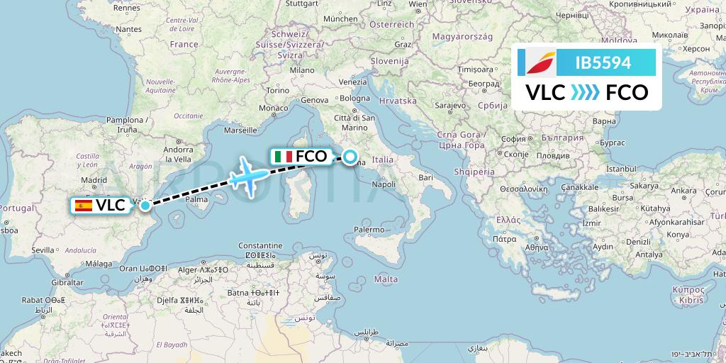 IB5594 Iberia Flight Map: Valencia to Rome