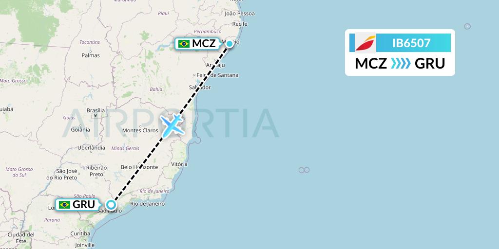 IB6507 Iberia Flight Map: Maceio to Sao Paulo