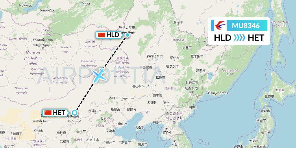 MU8346 China Eastern Airlines Flight Map: Hailar to Hohhot