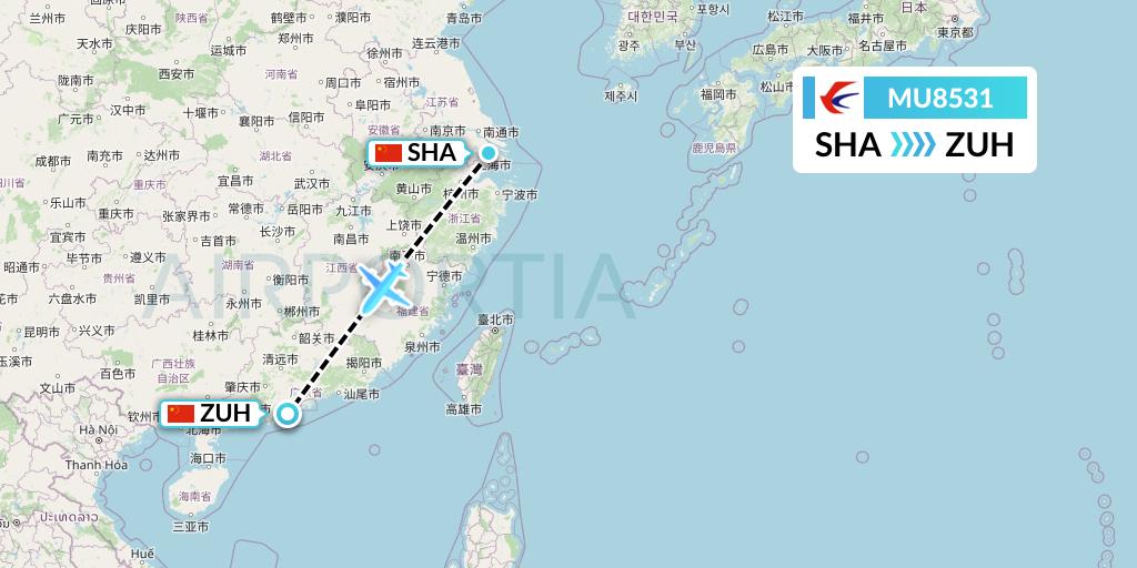 MU8531 China Eastern Airlines Flight Map: Shanghai to Zhuhai