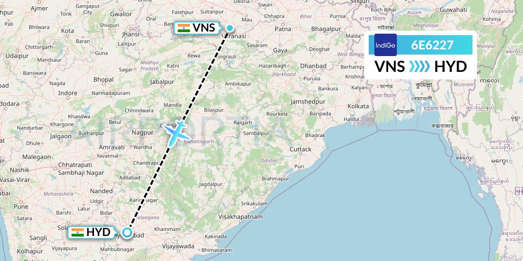 6E6227 IndiGo Airlines Flight Map: Varanasi to Hyderabad