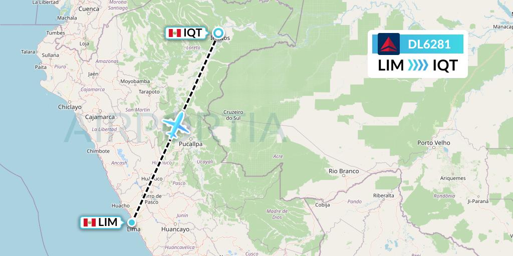 DL6281 Delta Air Lines Flight Map: Lima to Iquitos