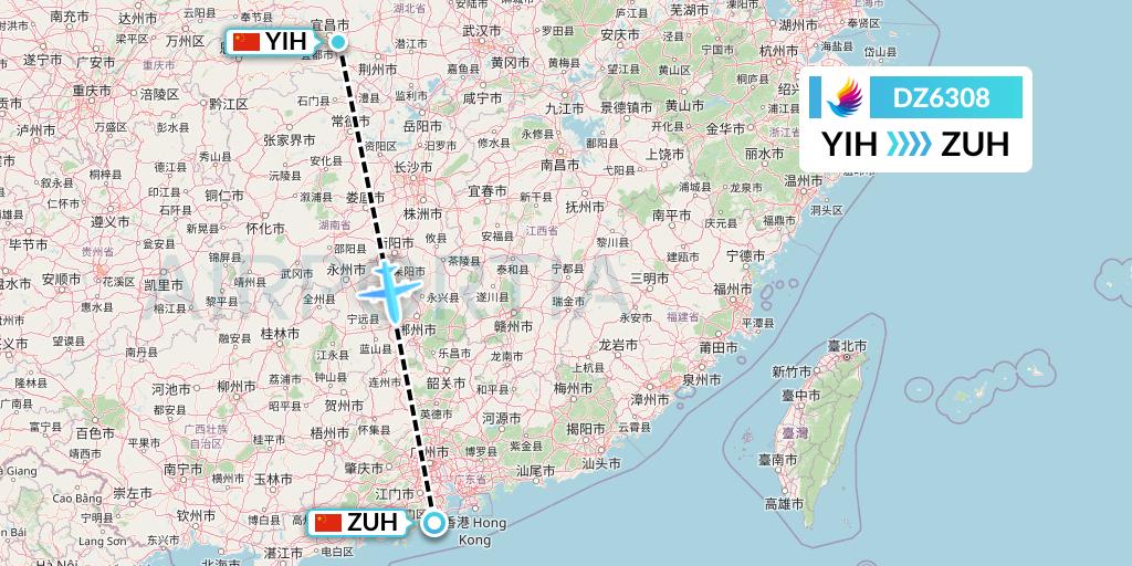 DZ6308 Donghai Airlines Flight Map: Yichang to Zhuhai