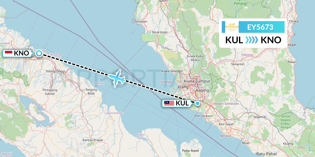 EY5673 Etihad Airways Flight Map: Kuala Lumpur to Medan