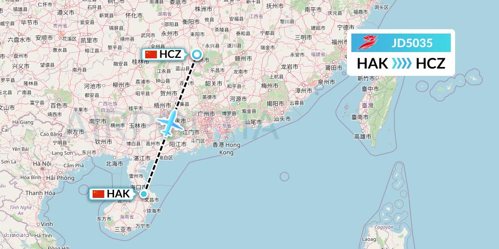 JD5035 Capital Airlines Flight Map: Haikou to Shaoguan