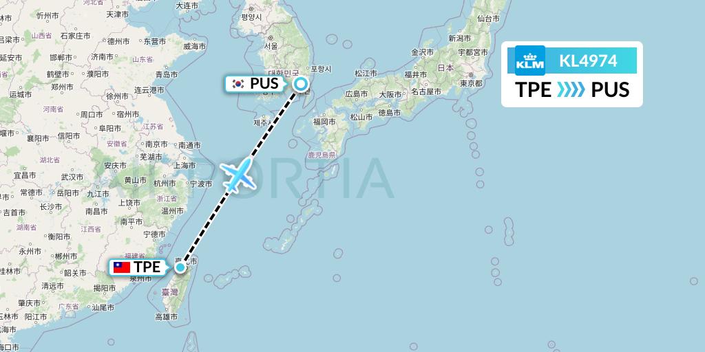 KL4974 KLM Flight Map: Taipei to Busan