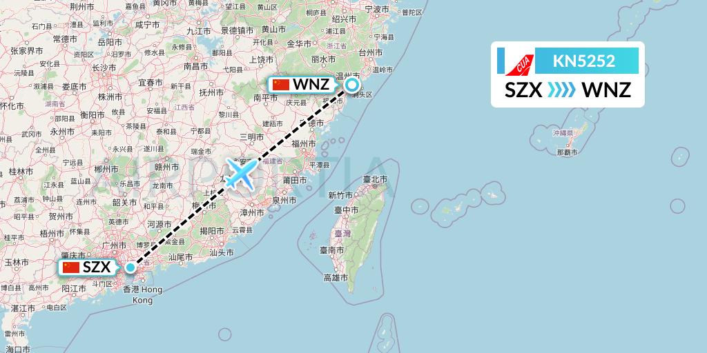 KN5252 China United Airlines Flight Map: Shenzhen to Wenzhou