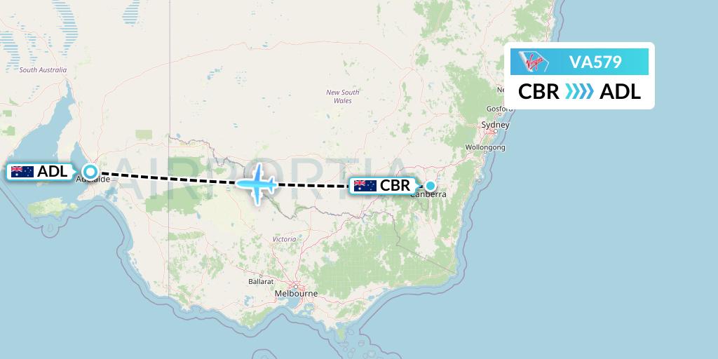 VA579 Virgin Australia Flight Map: Canberra to Adelaide