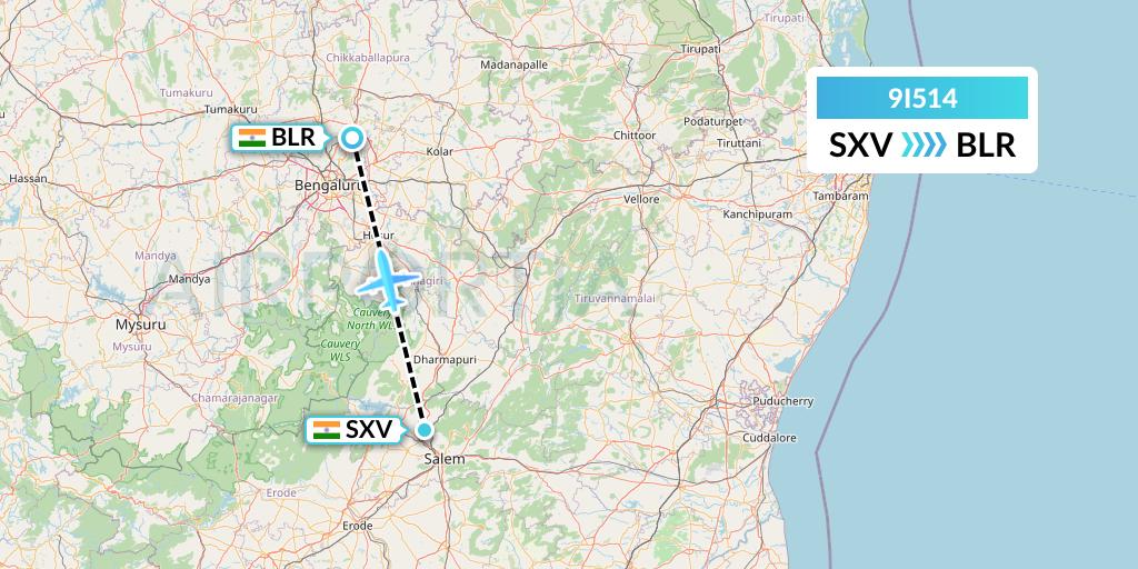 9I514 Air India Regional Flight Map: India to Bangalore