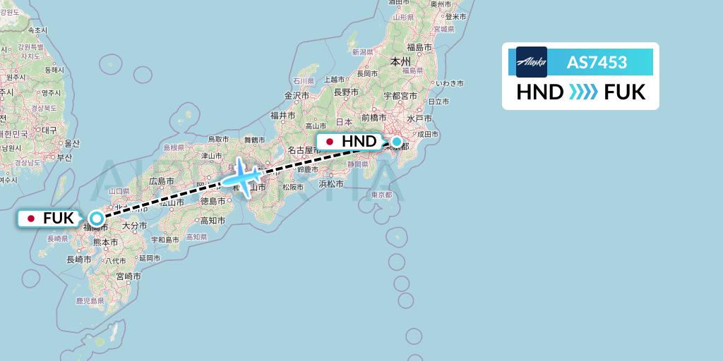 AS7453 Alaska Airlines Flight Map: Tokyo to Fukuoka