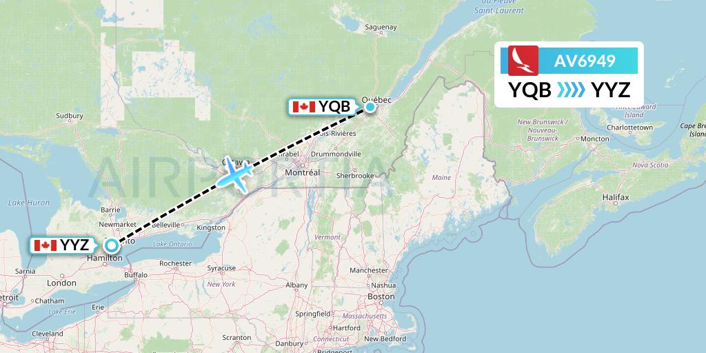 AV6949 Avianca Flight Map: Quebec to Toronto