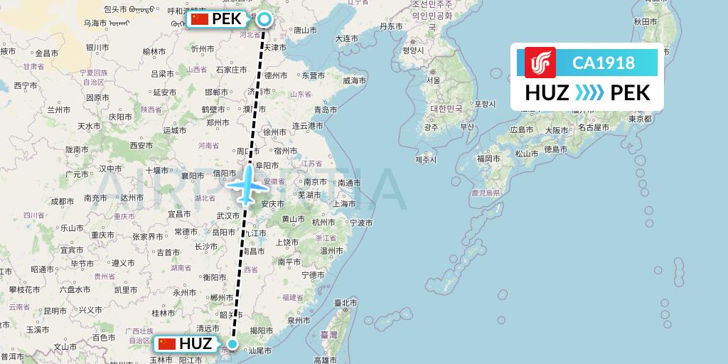 CA1918 Air China Flight Map: Huizhou to Beijing