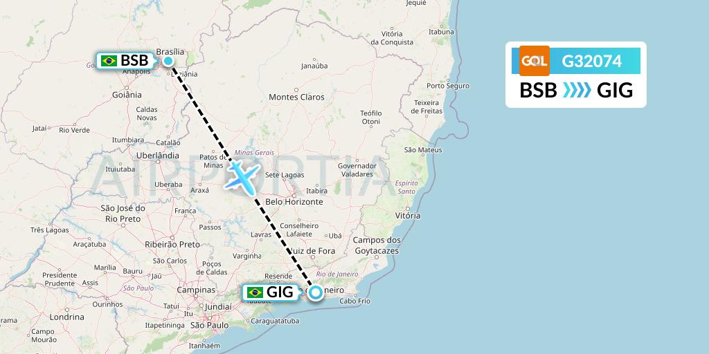 G32074 GOL Transportes Aeros Flight Map: Brasilia to Rio de Janeiro