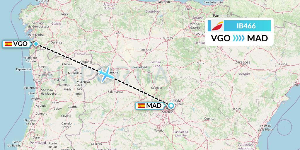 IB466 Iberia Flight Map: Vigo to Madrid
