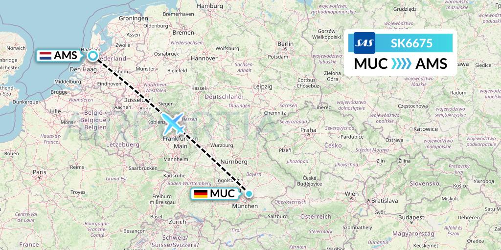 SK6675 SAS Flight Map: Munich to Amsterdam