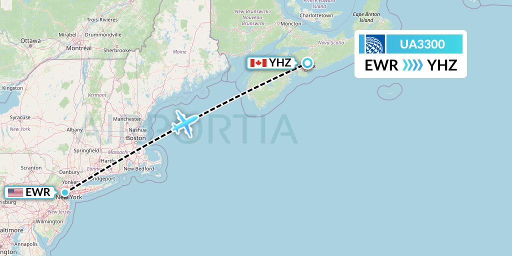 UA3300 United Airlines Flight Map: New York to Halifax