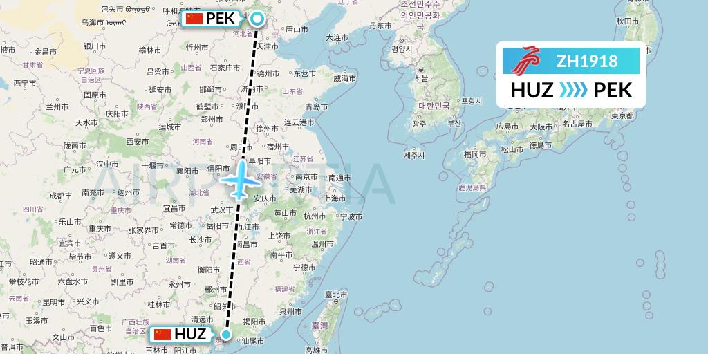ZH1918 Shenzhen Airlines Flight Map: Huizhou to Beijing