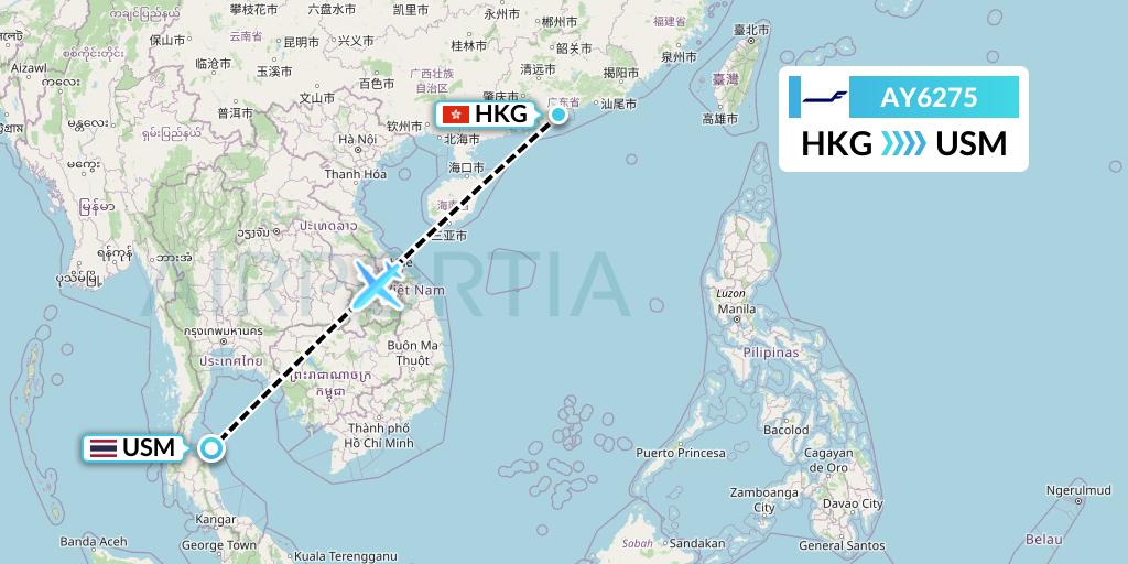 AY6275 Finnair Flight Map: Hong Kong to Koh Samui