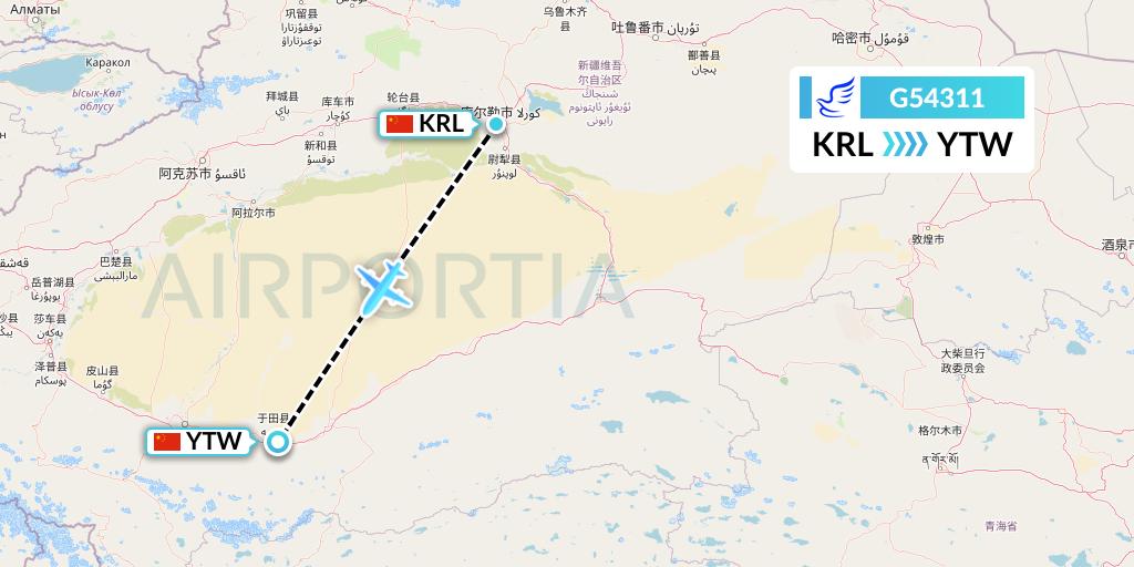 G54311 China Express Airlines Flight Map: Korla to Xichang