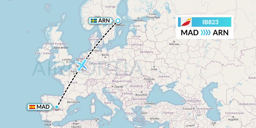 IB823 Iberia Flight Map: Madrid to Stockholm