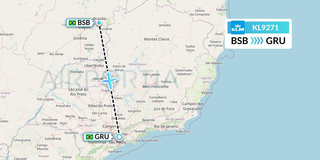 KL9271 KLM Flight Map: Brasilia to Sao Paulo