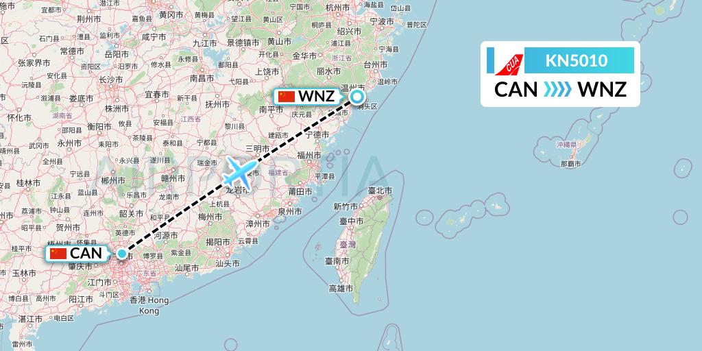 KN5010 China United Airlines Flight Map: Guangzhou to Wenzhou