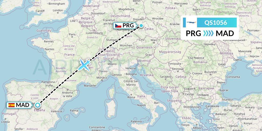 QS1056 Smartwings Flight Map: Prague to Madrid
