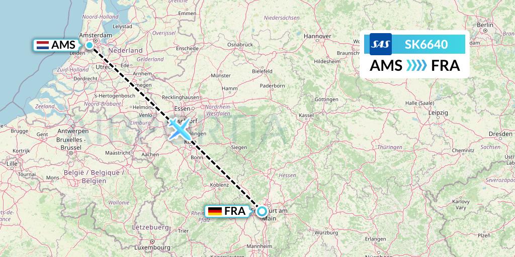 SK6640 SAS Flight Map: Amsterdam to Frankfurt