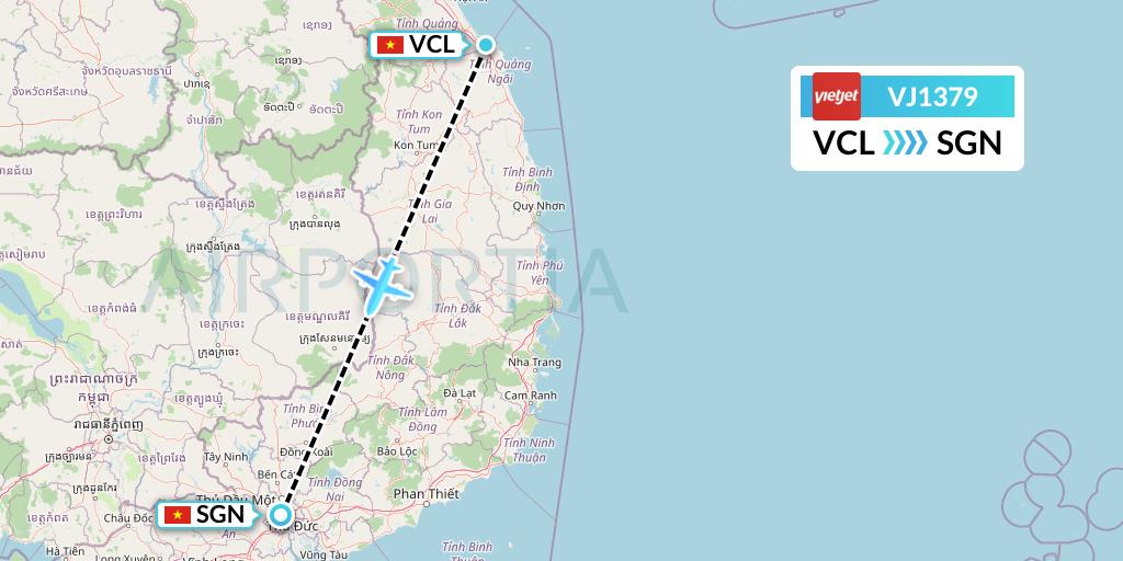 VJ1379 VietJet Air Flight Map: Chu Lai to Ho Chi Minh City