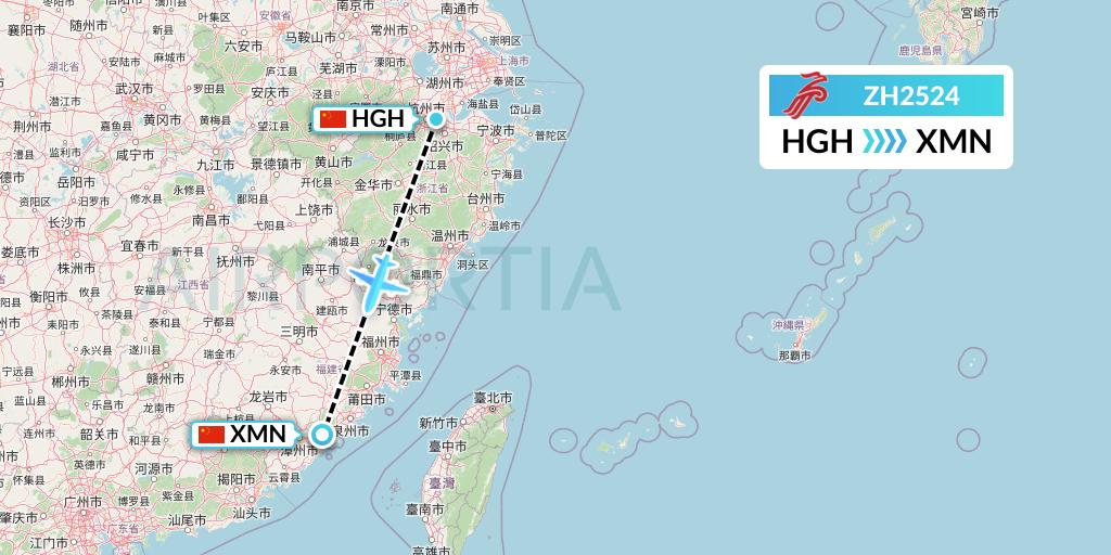 ZH2524 Shenzhen Airlines Flight Map: Hangzhou to Xiamen