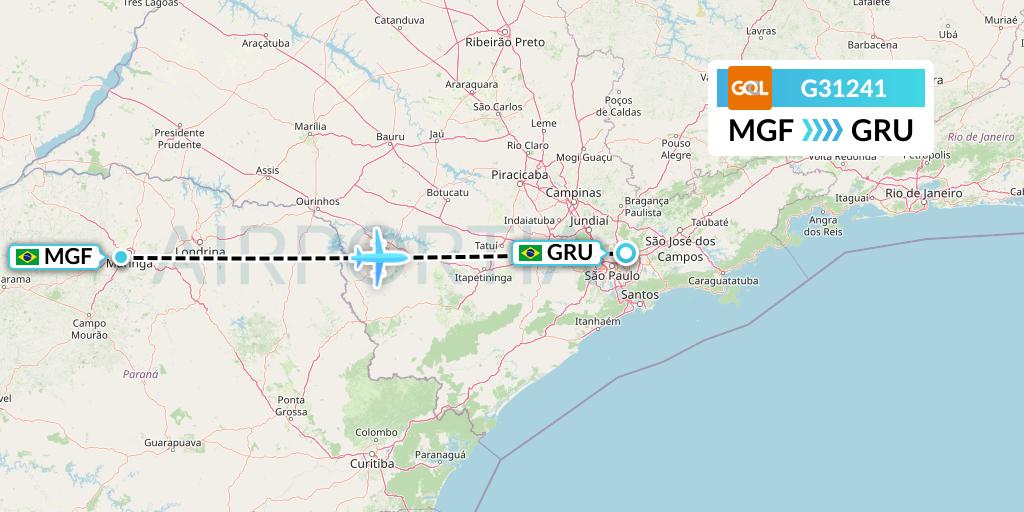 G31241 GOL Transportes Aeros Flight Map: Maringa to Sao Paulo
